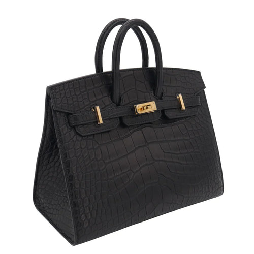 20cm Handmade Black Matte Alligator Gold Hardware