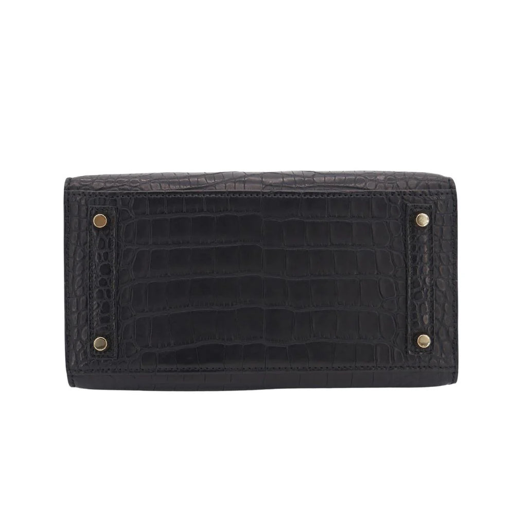 20cm Handmade Black Matte Alligator Gold Hardware