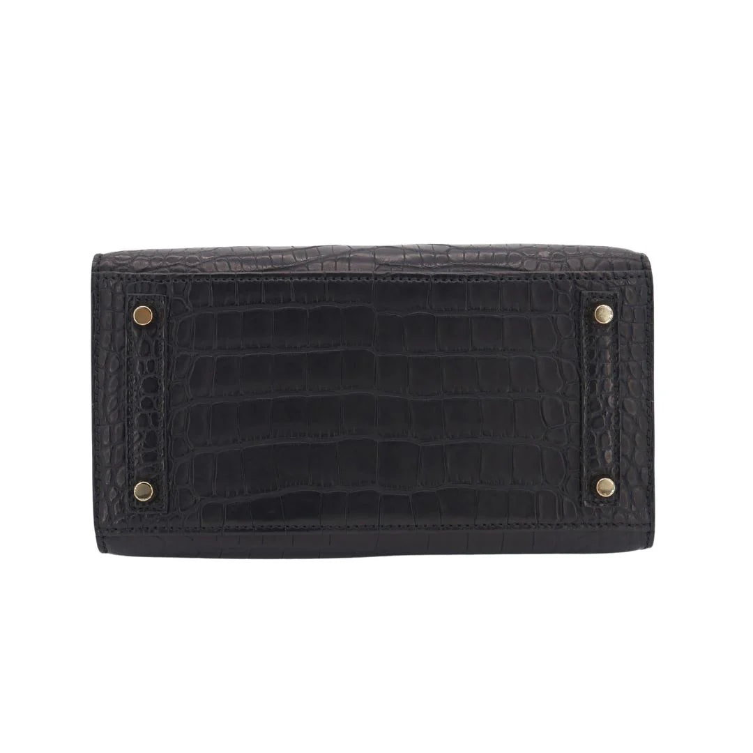 20cm Handmade Black Matte Alligator Gold Hardware