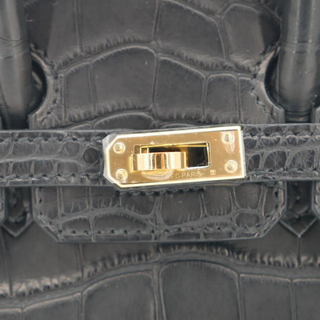 20cm Handmade Black Matte Alligator Gold Hardware