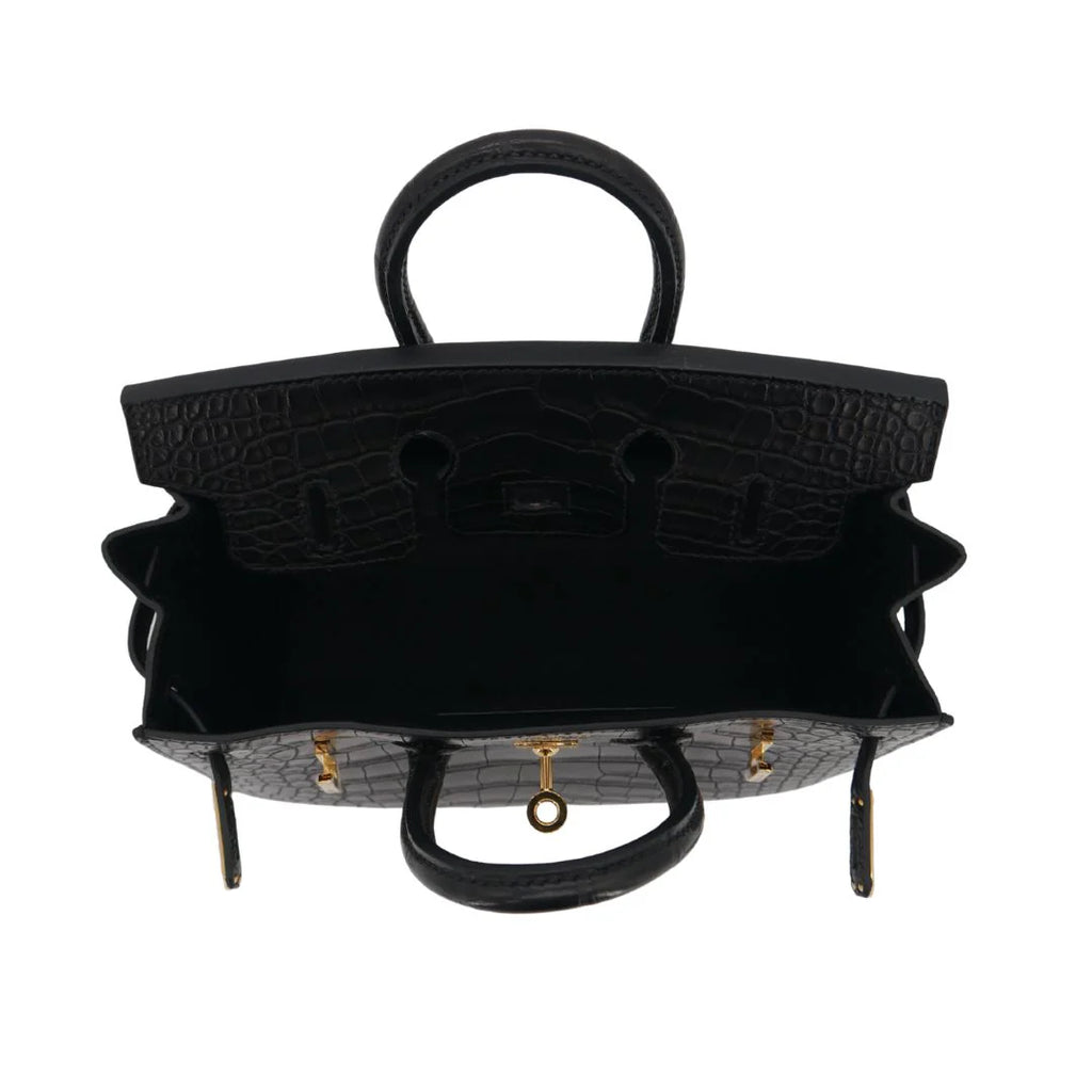 20cm Handmade Black Matte Alligator Gold Hardware
