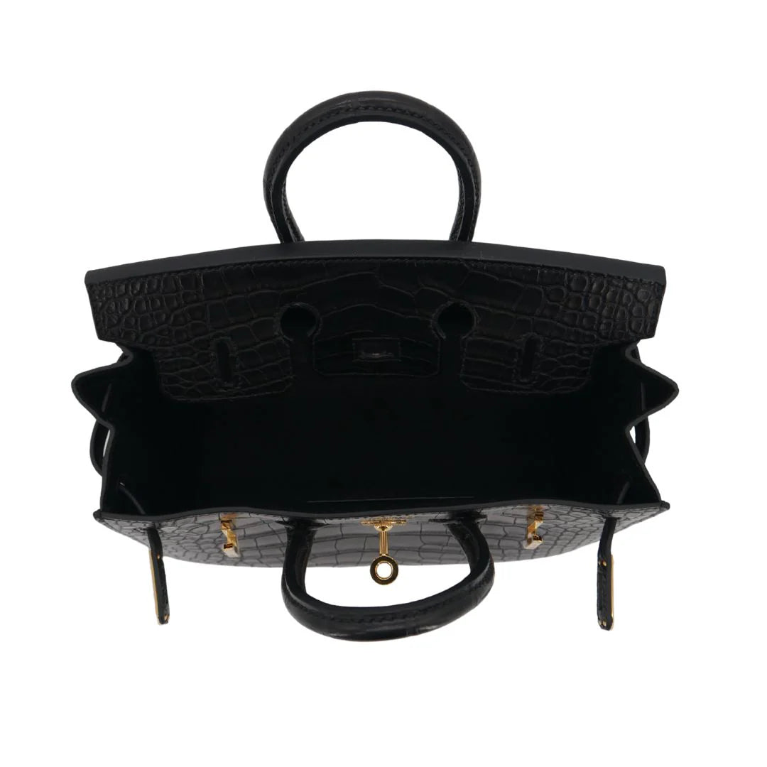 20cm Handmade Black Matte Alligator Gold Hardware