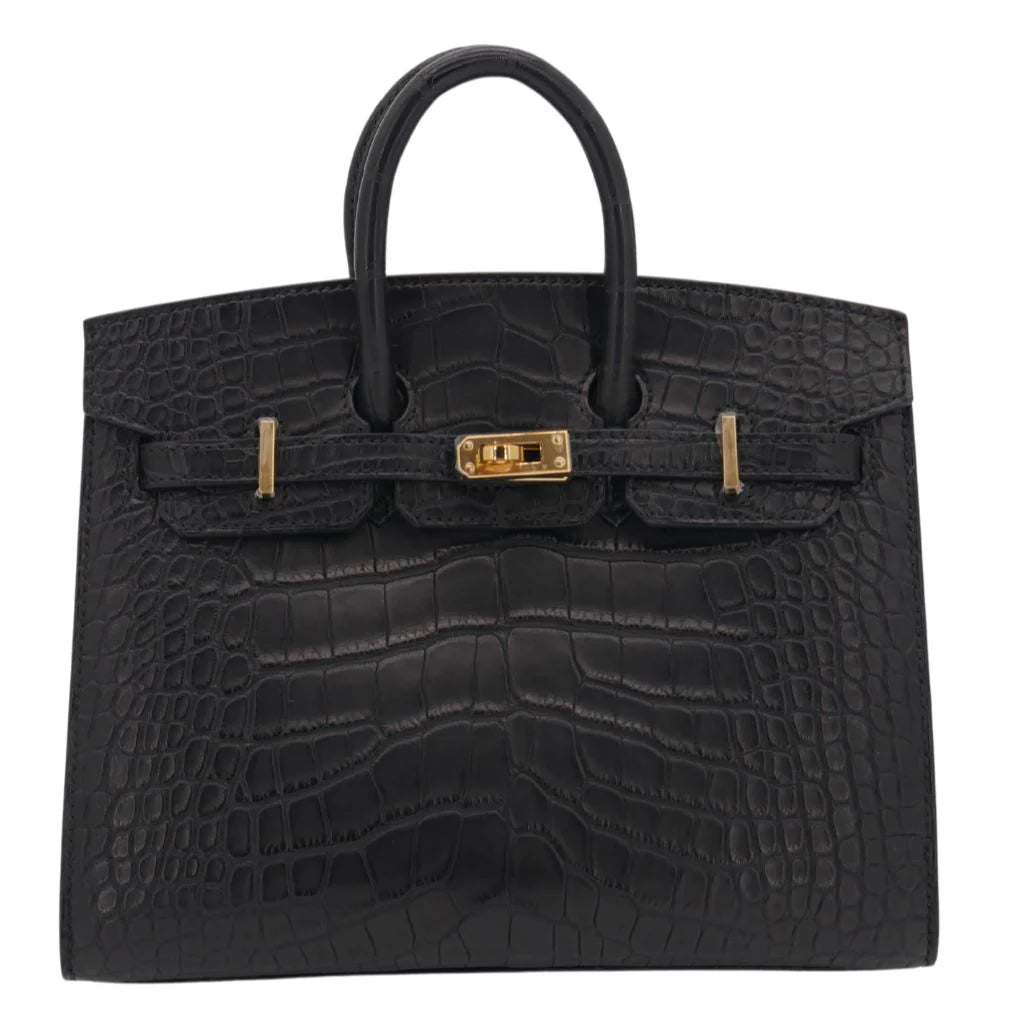 20cm Handmade Black Matte Alligator Gold Hardware