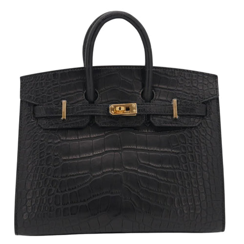 20cm Handmade Black Matte Alligator Gold Hardware