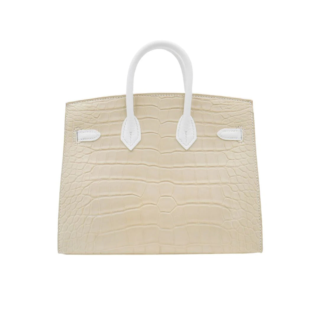 Handmade 20cm Faubourg Sellier Tote in White Snow with Palladium