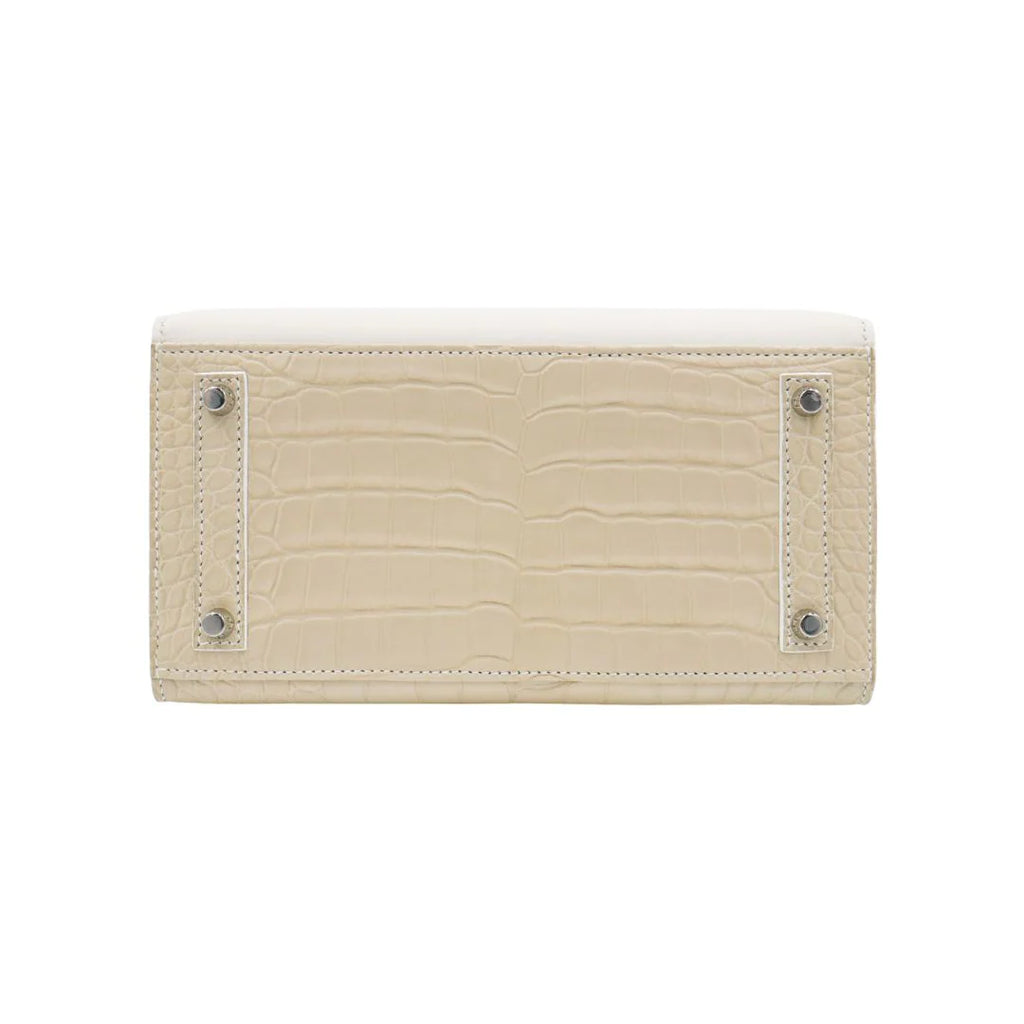 Handmade 20cm Faubourg Sellier Tote in White Snow with Palladium
