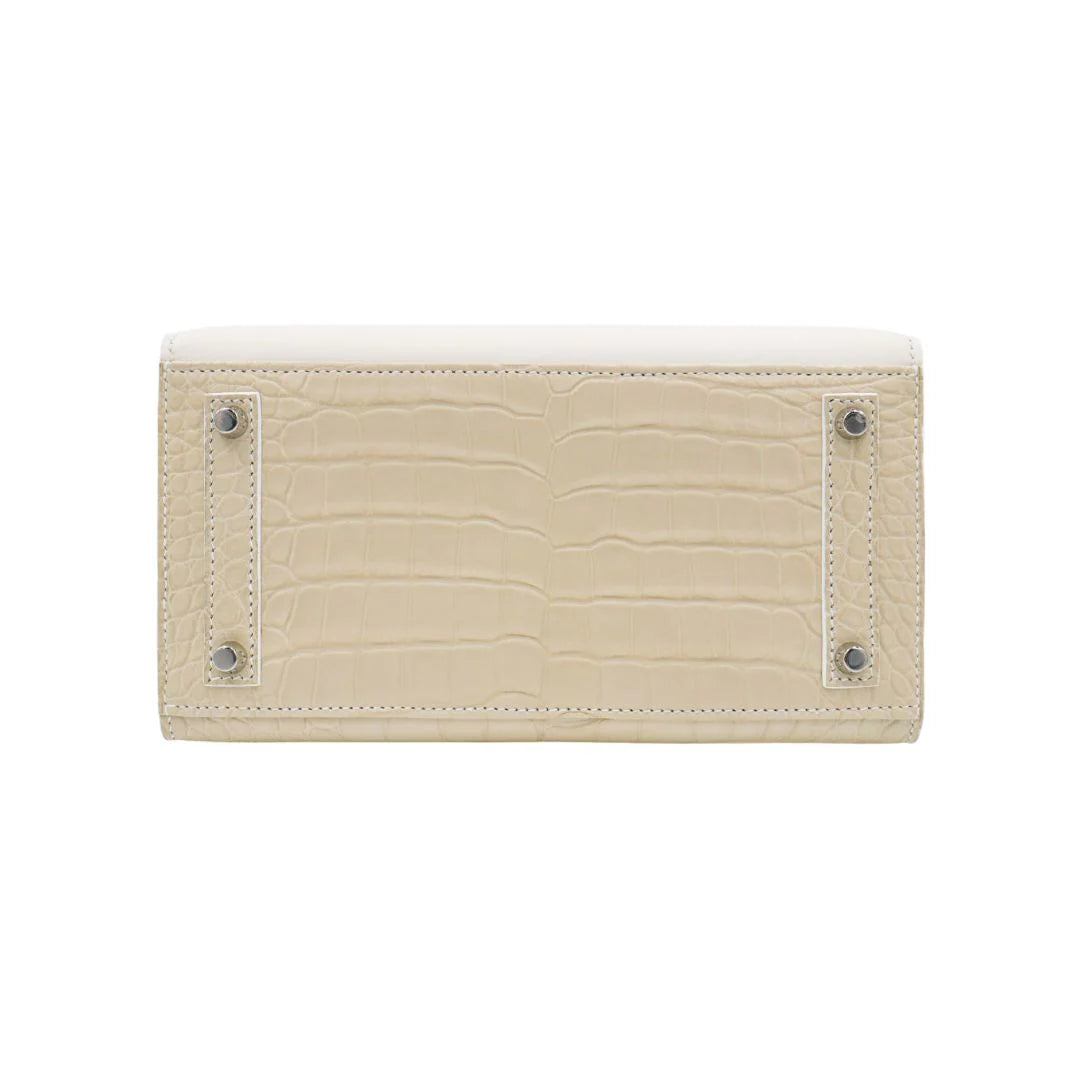 Handmade 20cm Faubourg Sellier Tote in White Snow with Palladium