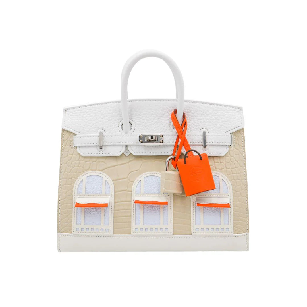 Handmade 20cm Faubourg Sellier Tote in White Snow with Palladium