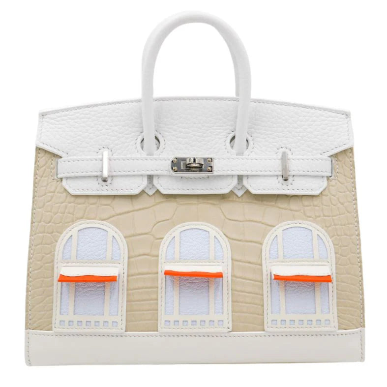 Handmade 20cm Faubourg Sellier Tote in White Snow with Palladium