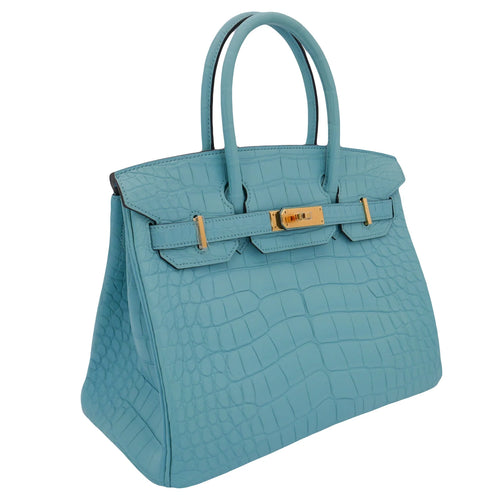 30cm Handmade Bleu Saint Cyr Matte Alligator Gold Hardware