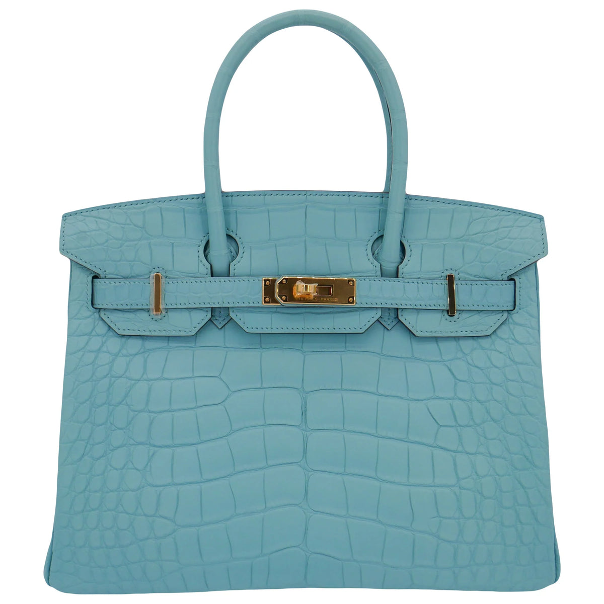 30cm Handmade Bleu Saint Cyr Matte Alligator Gold Hardware