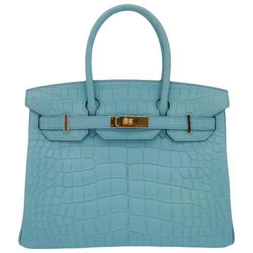 30cm Handmade Bleu Saint Cyr Matte Alligator Gold Hardware