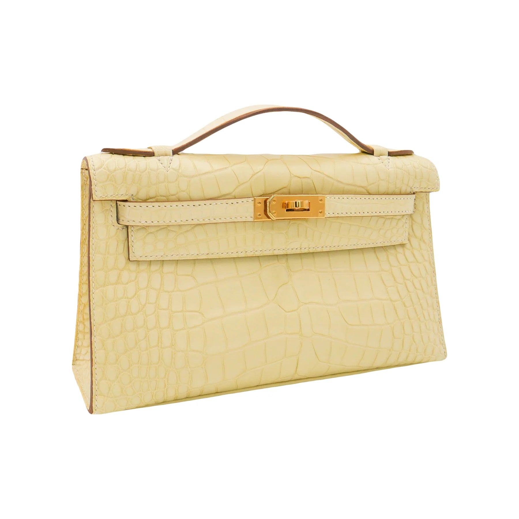 Handmade Pochette Vanille Matte Alligator Gold Hardware