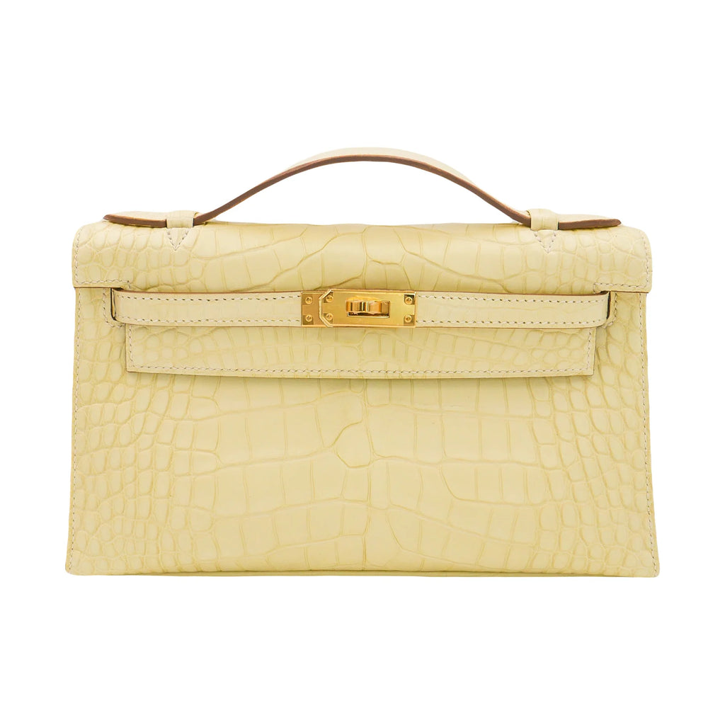 Handmade Pochette Vanille Matte Alligator Gold Hardware