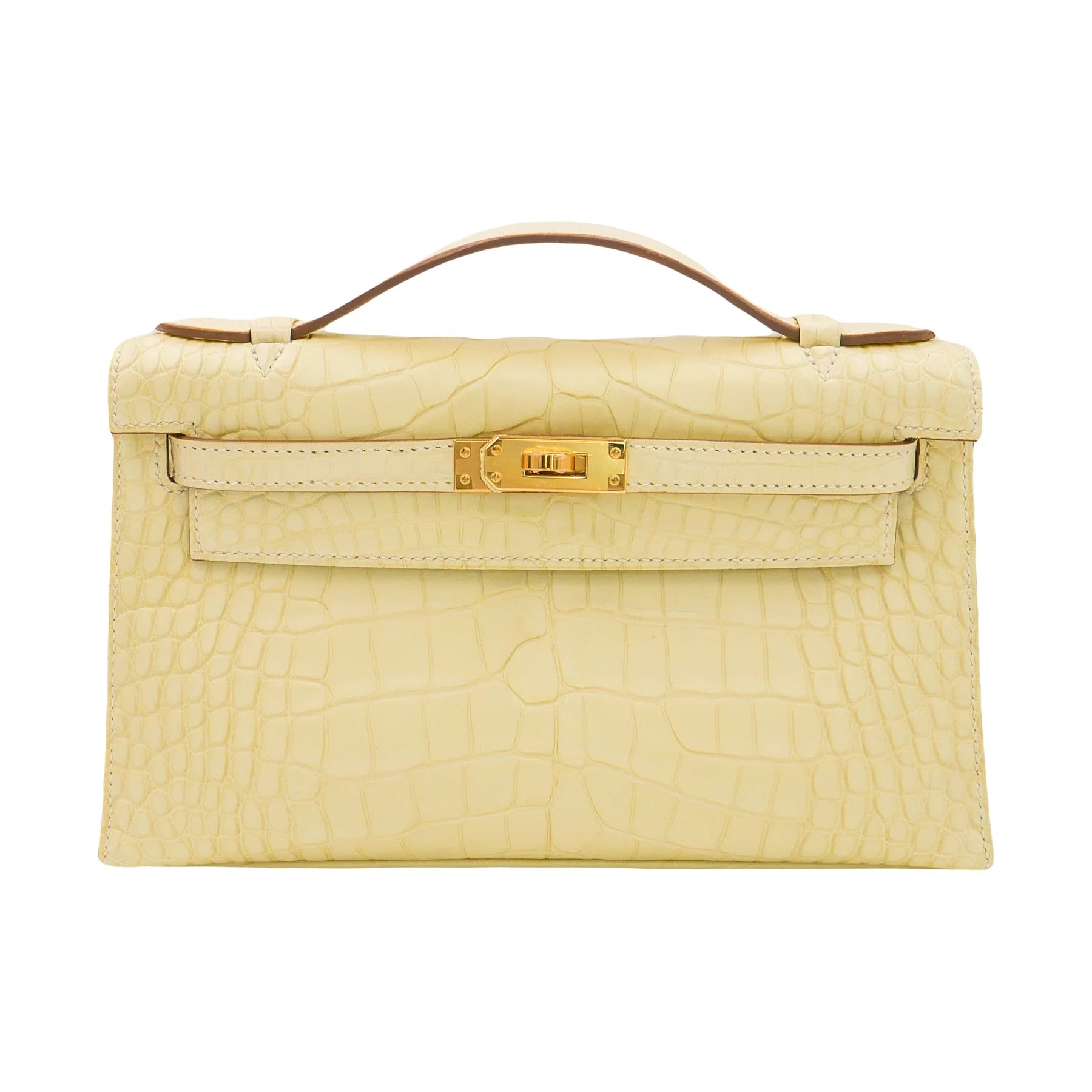 Handmade Pochette Vanille Matte Alligator Gold Hardware