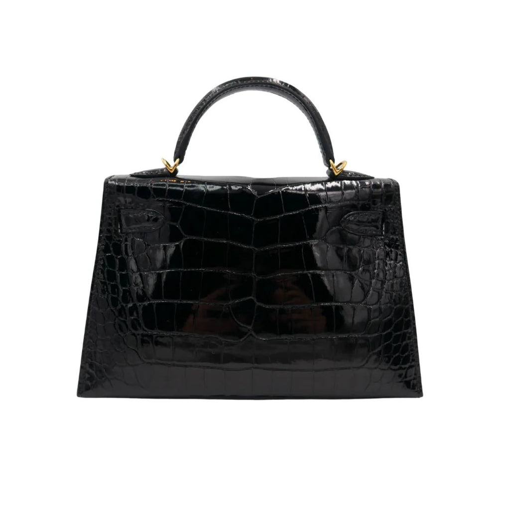 Handmade Mini Black Shiny Crocodile Gold Hardware