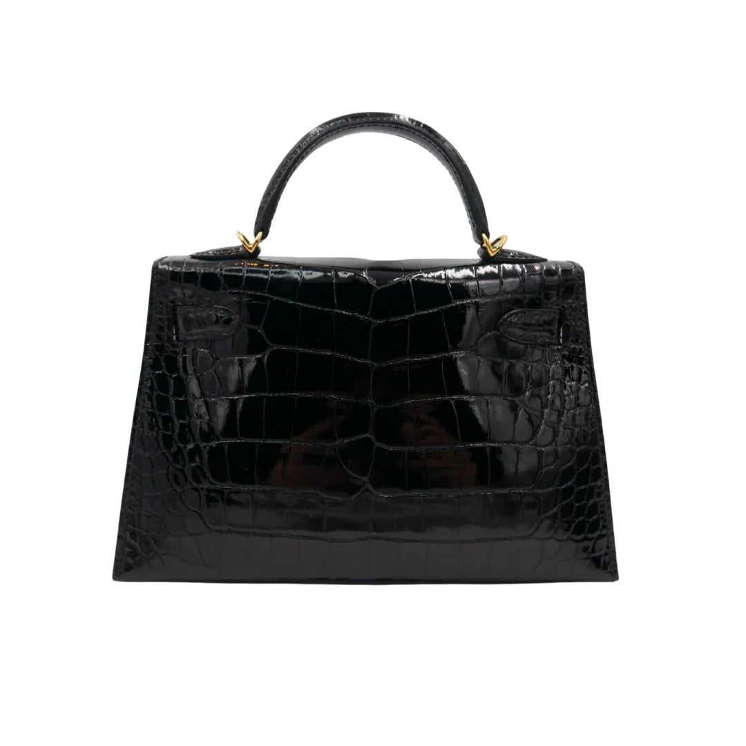 Handmade Mini Black Shiny Crocodile Gold Hardware