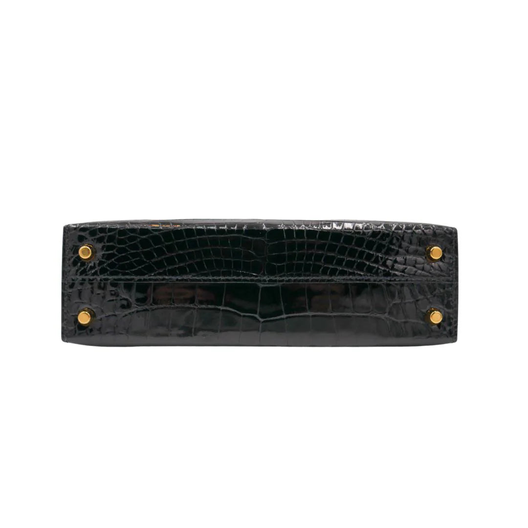 Handmade Mini Black Shiny Crocodile Gold Hardware