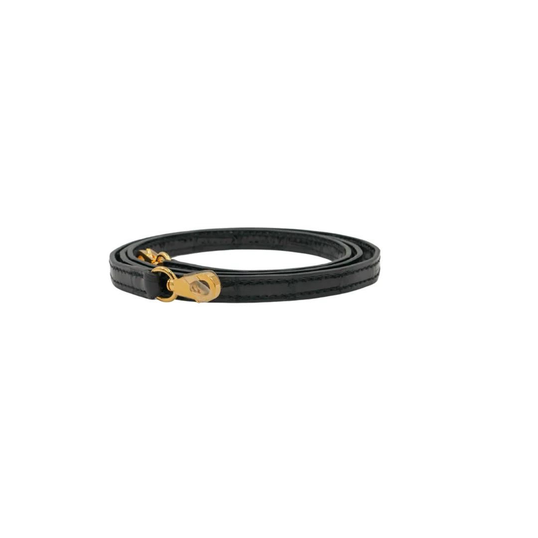 Handmade Mini Black Shiny Crocodile Gold Hardware