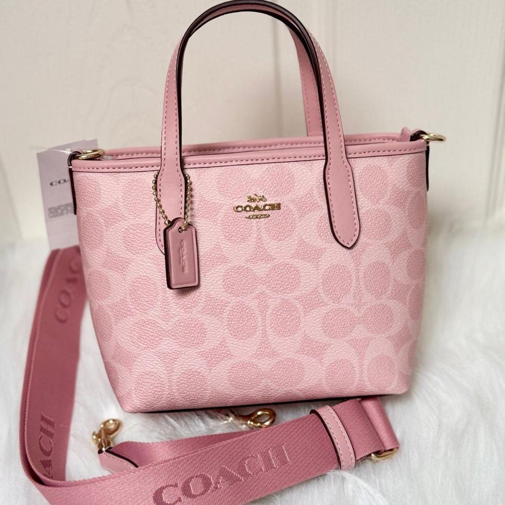 Nwt Coach City Mini Tote Bag In Signature Canvas powder pink