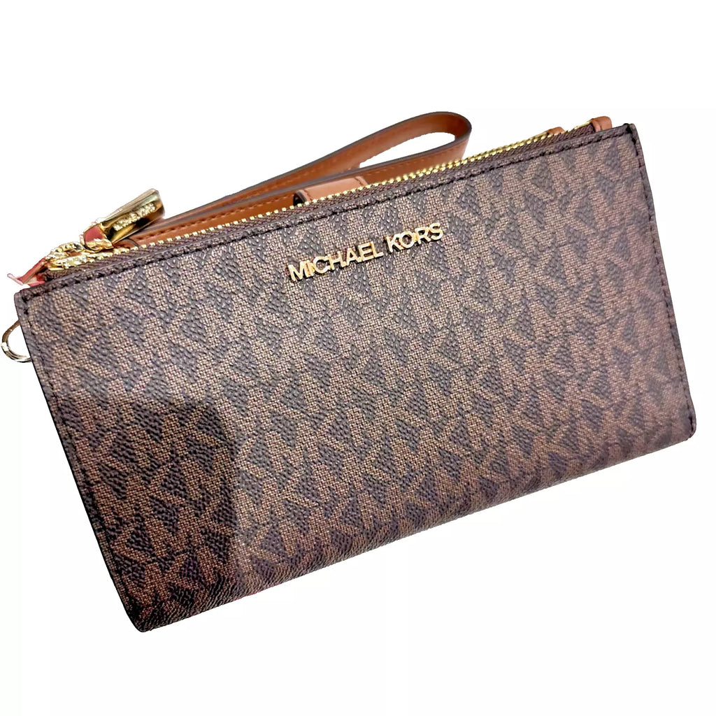 Jet Set Travel Double Zip Wristlet — Luggage Brown