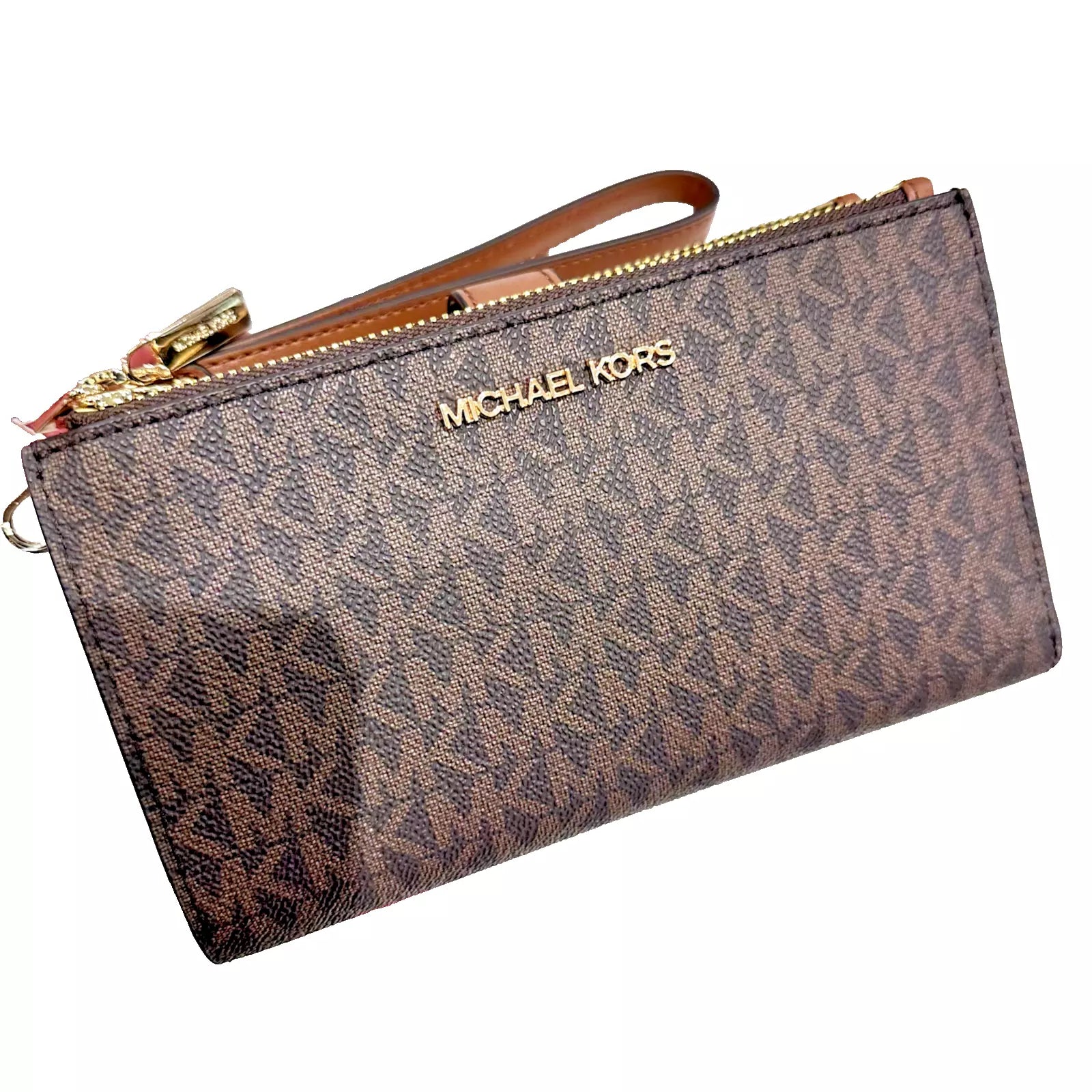 Jet Set Travel Double Zip Wristlet — Luggage Brown