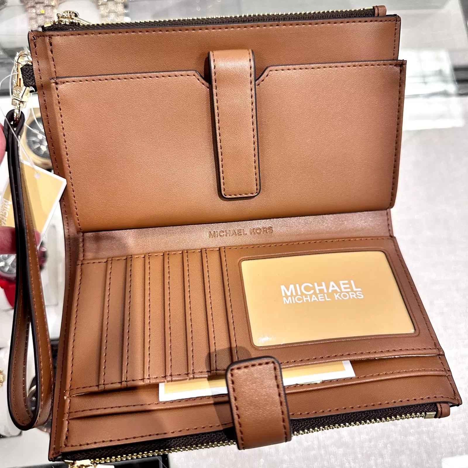Jet Set Travel Double Zip Wristlet — Luggage Brown
