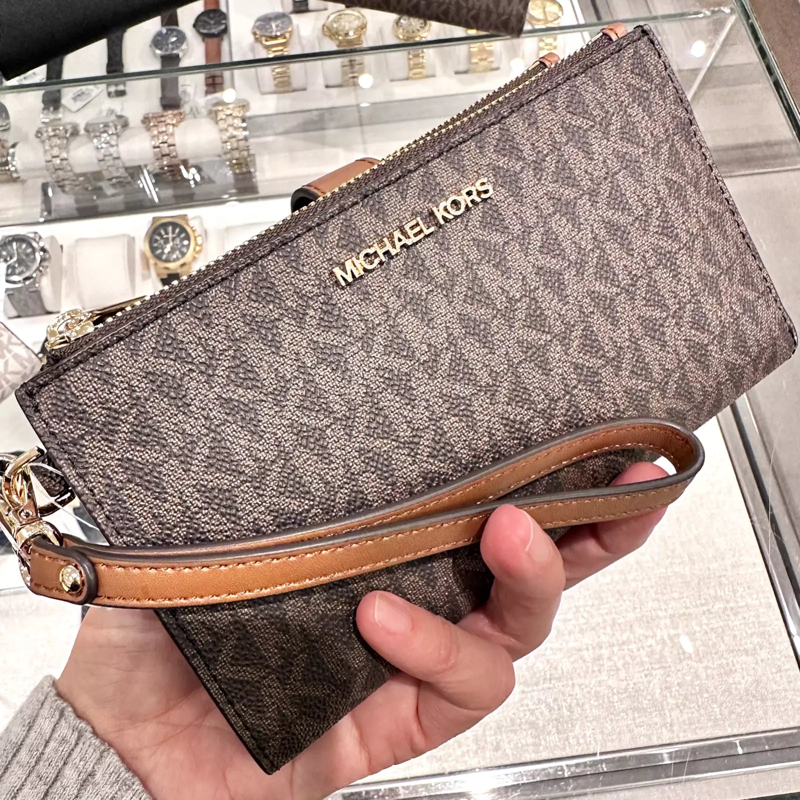 Jet Set Travel Double Zip Wristlet — Luggage Brown