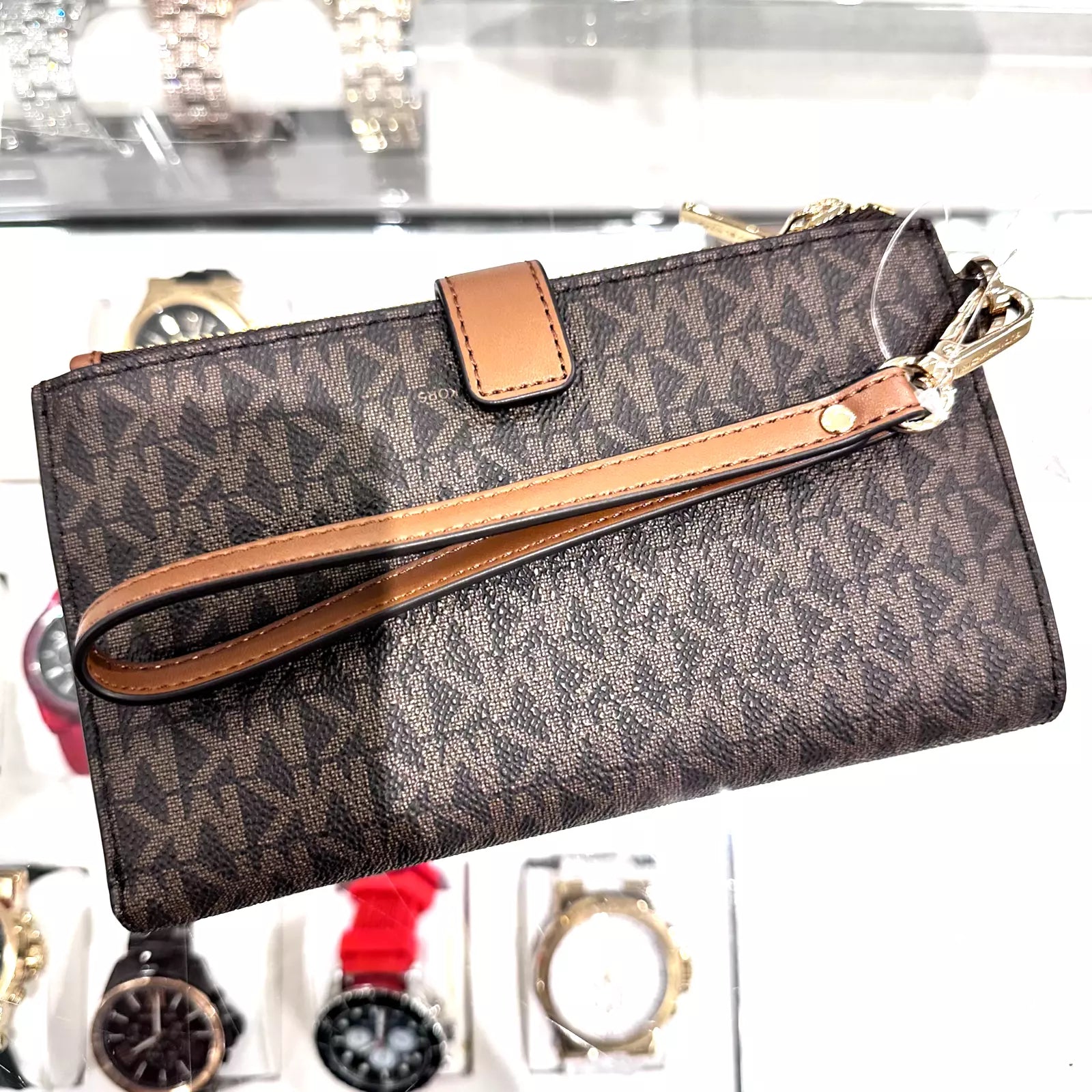 Jet Set Travel Double Zip Wristlet — Luggage Brown