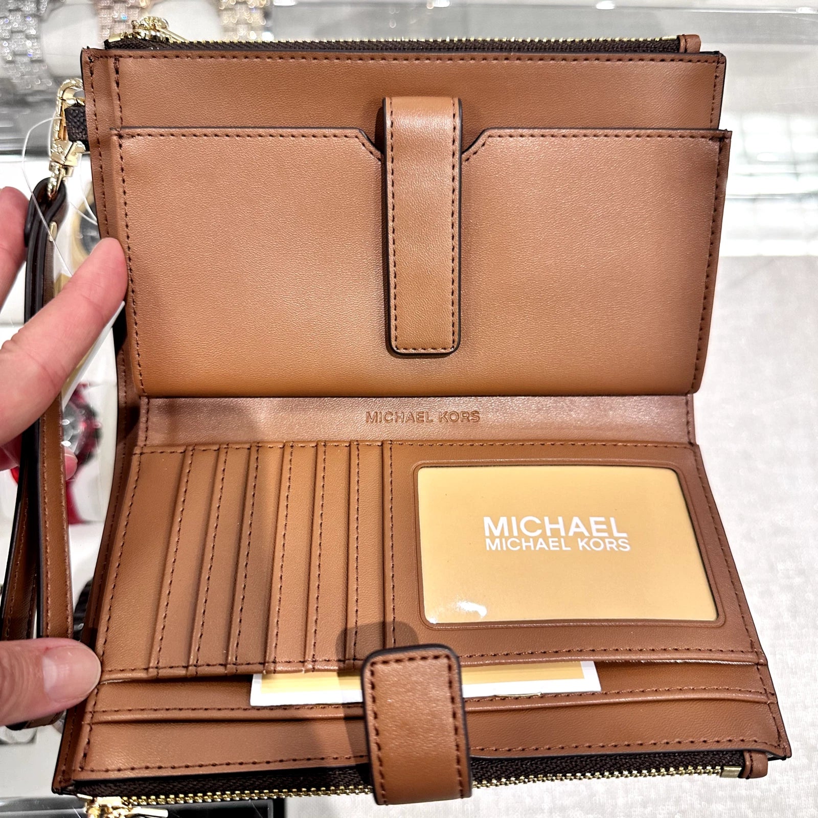 Jet Set Travel Double Zip Wristlet — Luggage Brown