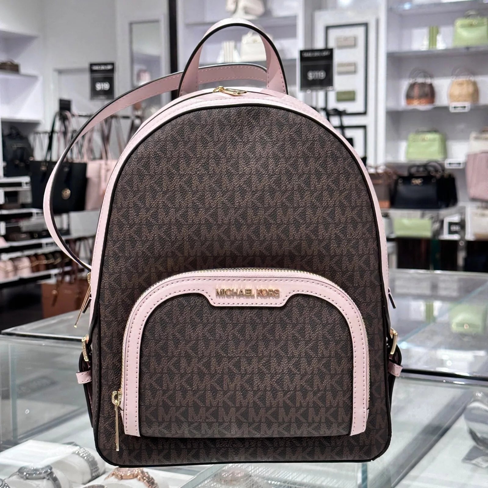 Jaycee Medium Zip Backpack — Brown / Powder Blush