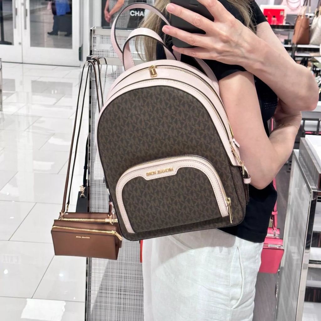 Jaycee Medium Zip Backpack — Brown / Powder Blush