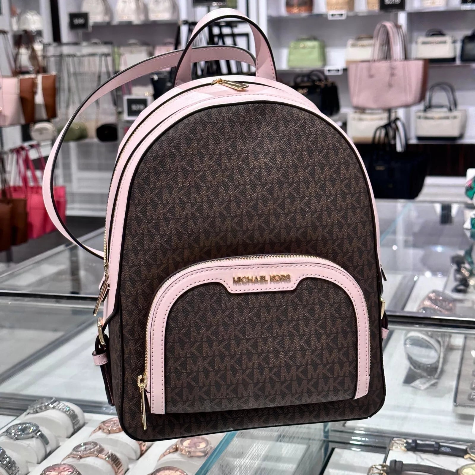 Jaycee Medium Zip Backpack — Brown / Powder Blush
