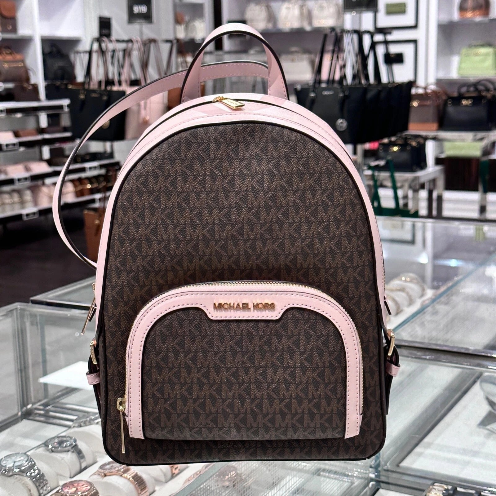 Jaycee Medium Zip Backpack — Brown / Powder Blush
