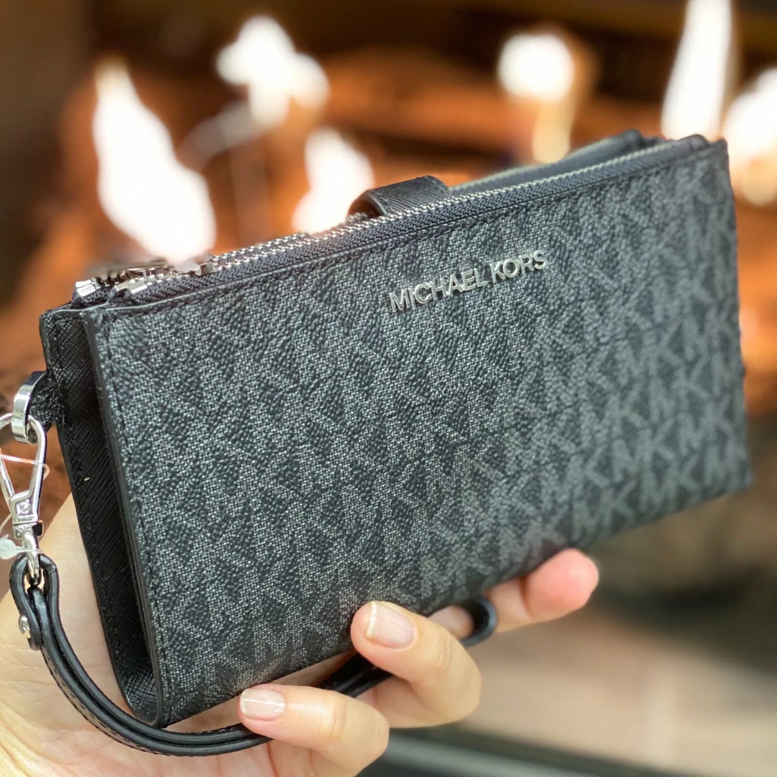 Jet Set Travel Double Zip Wristlet — Black