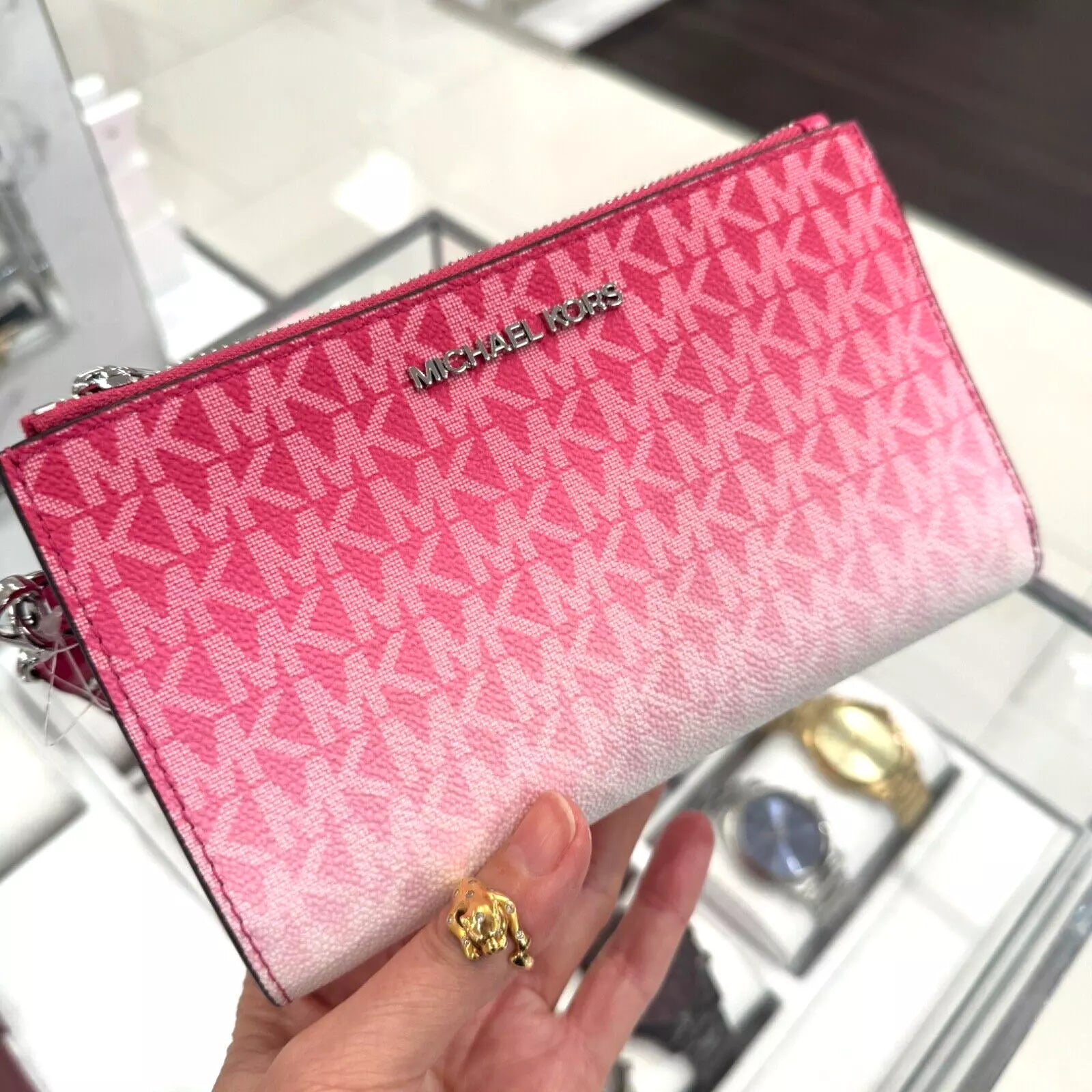 Jet Set Travel Double Zip Wristlet — Dragonfruit
