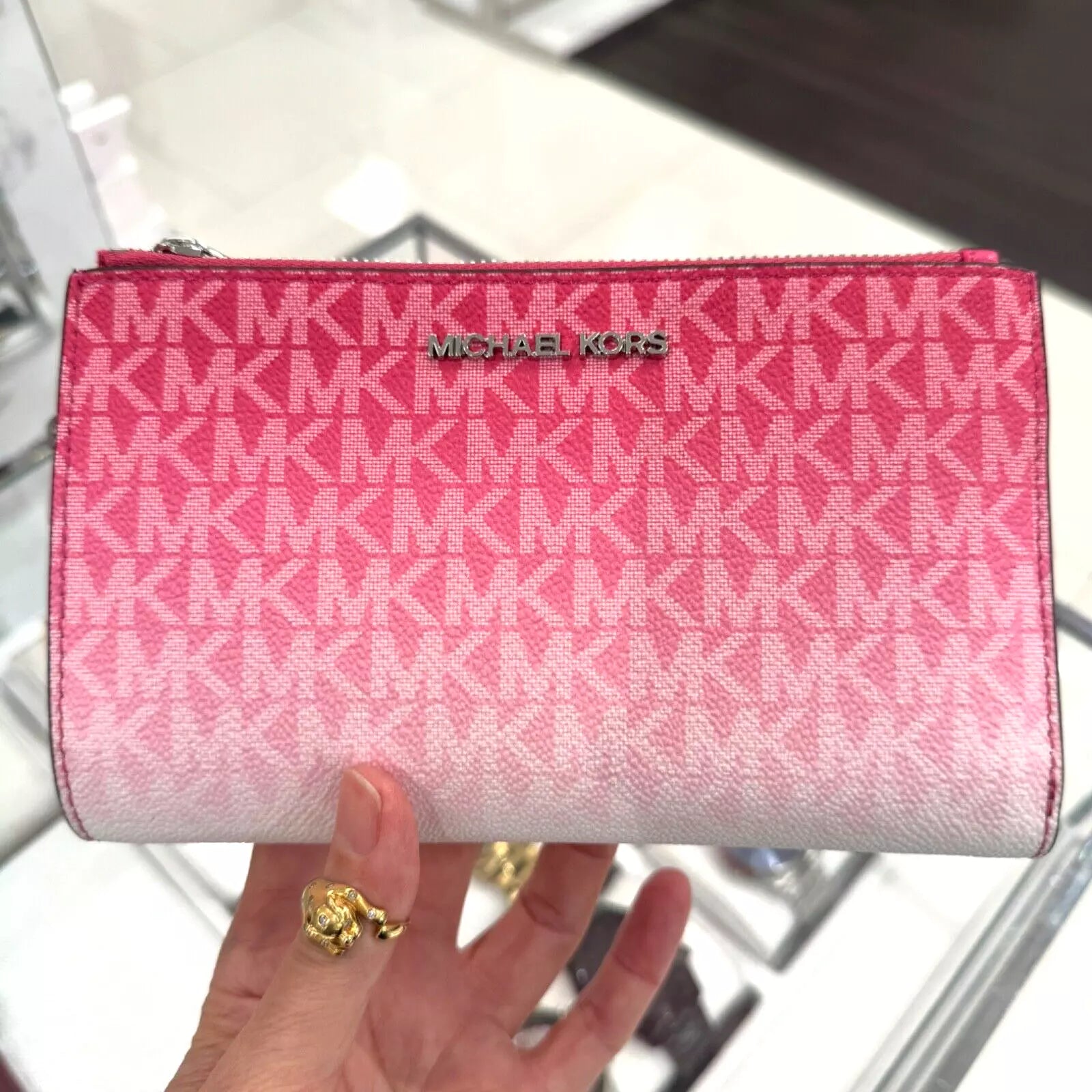 Jet Set Travel Double Zip Wristlet — Dragonfruit