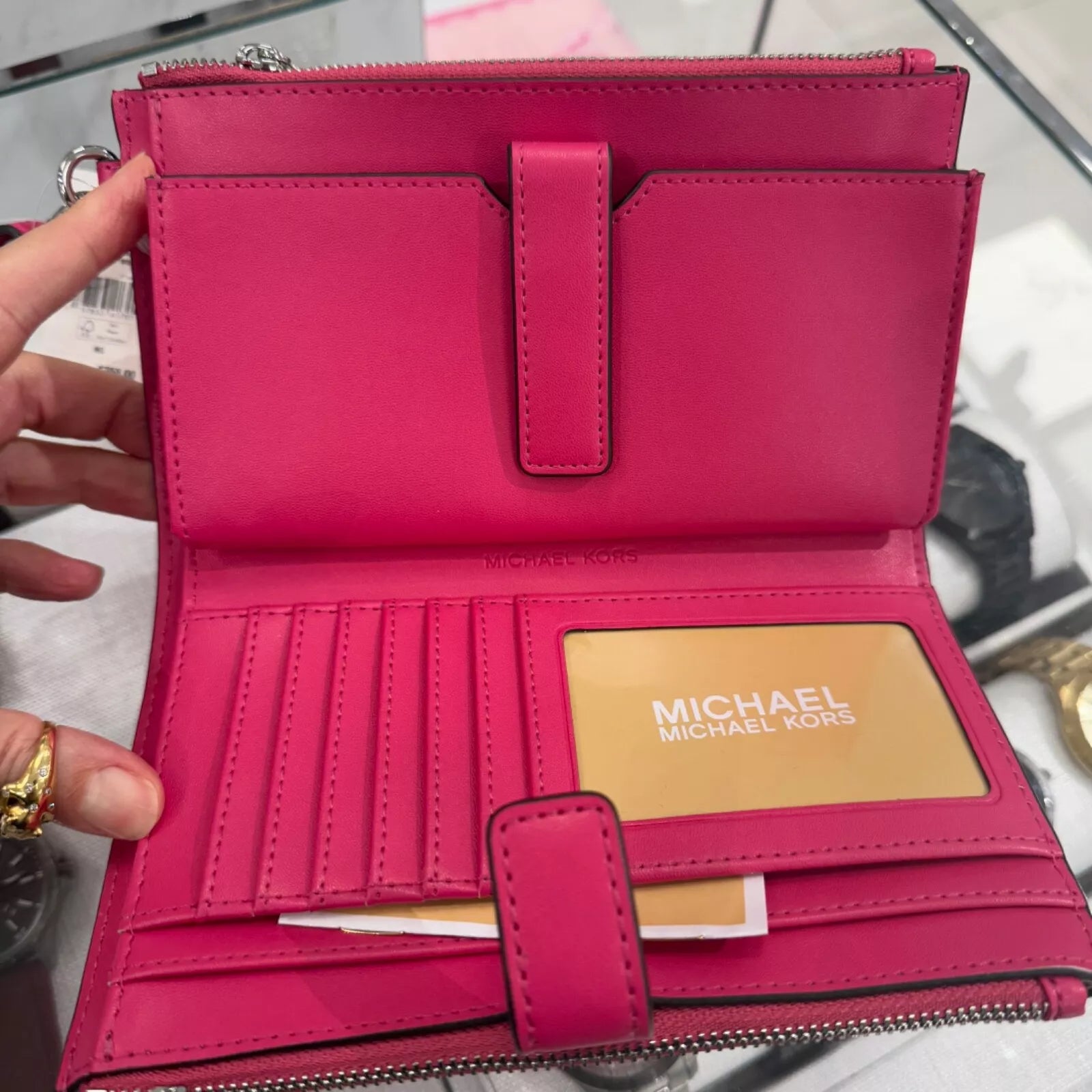 Jet Set Travel Double Zip Wristlet — Dragonfruit