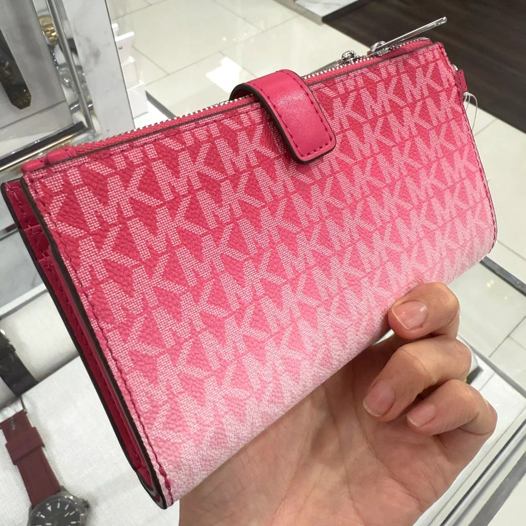 Jet Set Travel Double Zip Wristlet — Dragonfruit