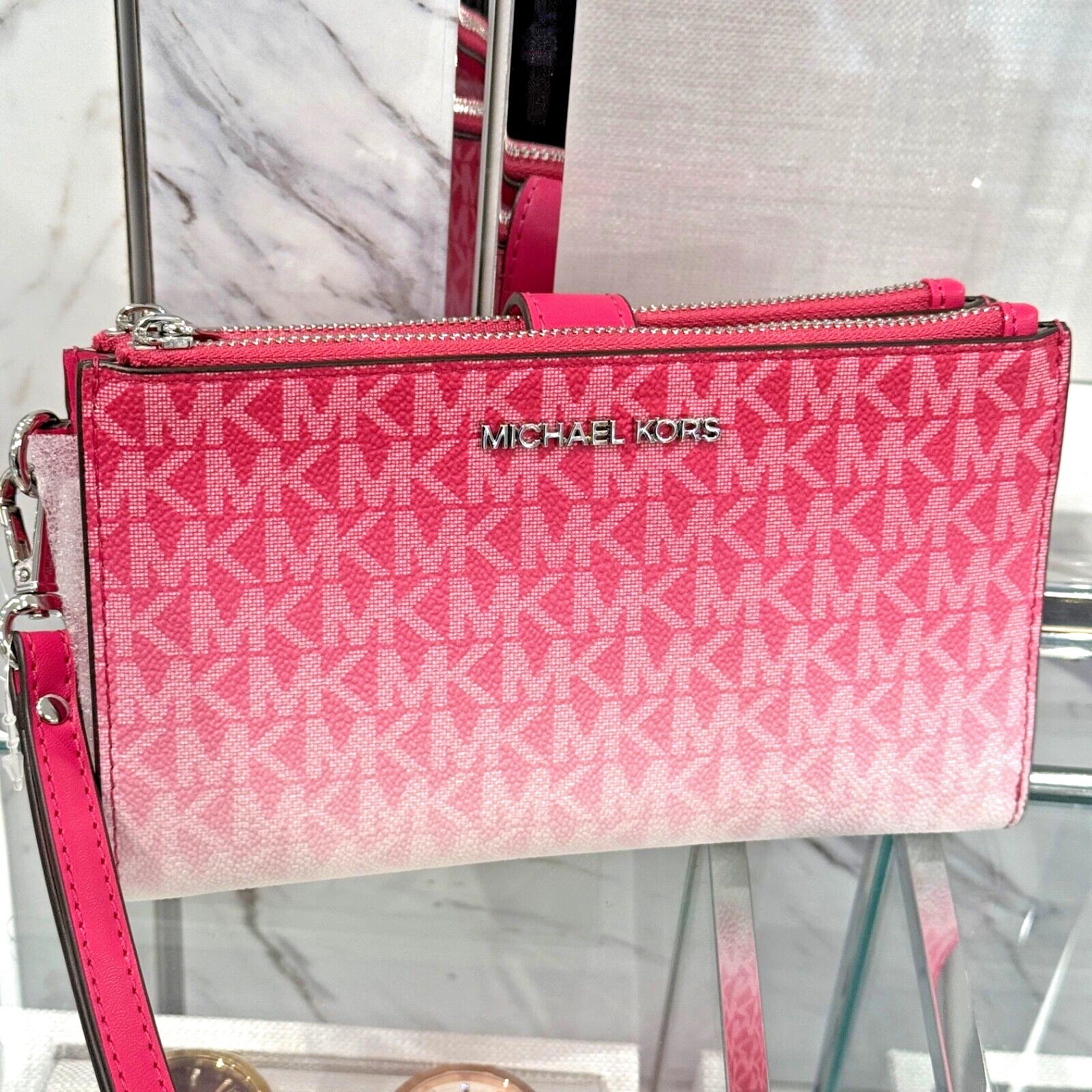 Jet Set Travel Double Zip Wristlet — Dragonfruit