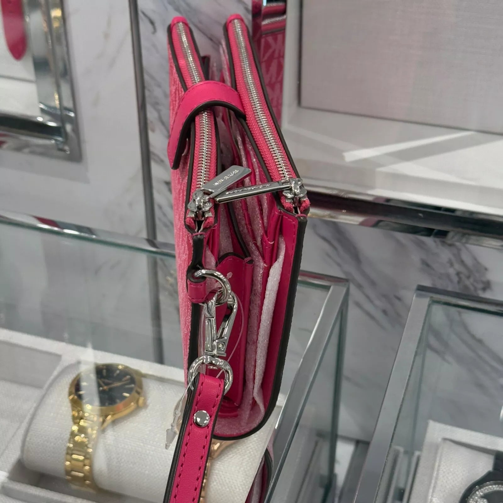 Jet Set Travel Double Zip Wristlet — Dragonfruit