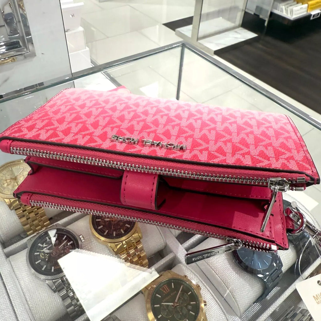 Jet Set Travel Double Zip Wristlet — Dragonfruit