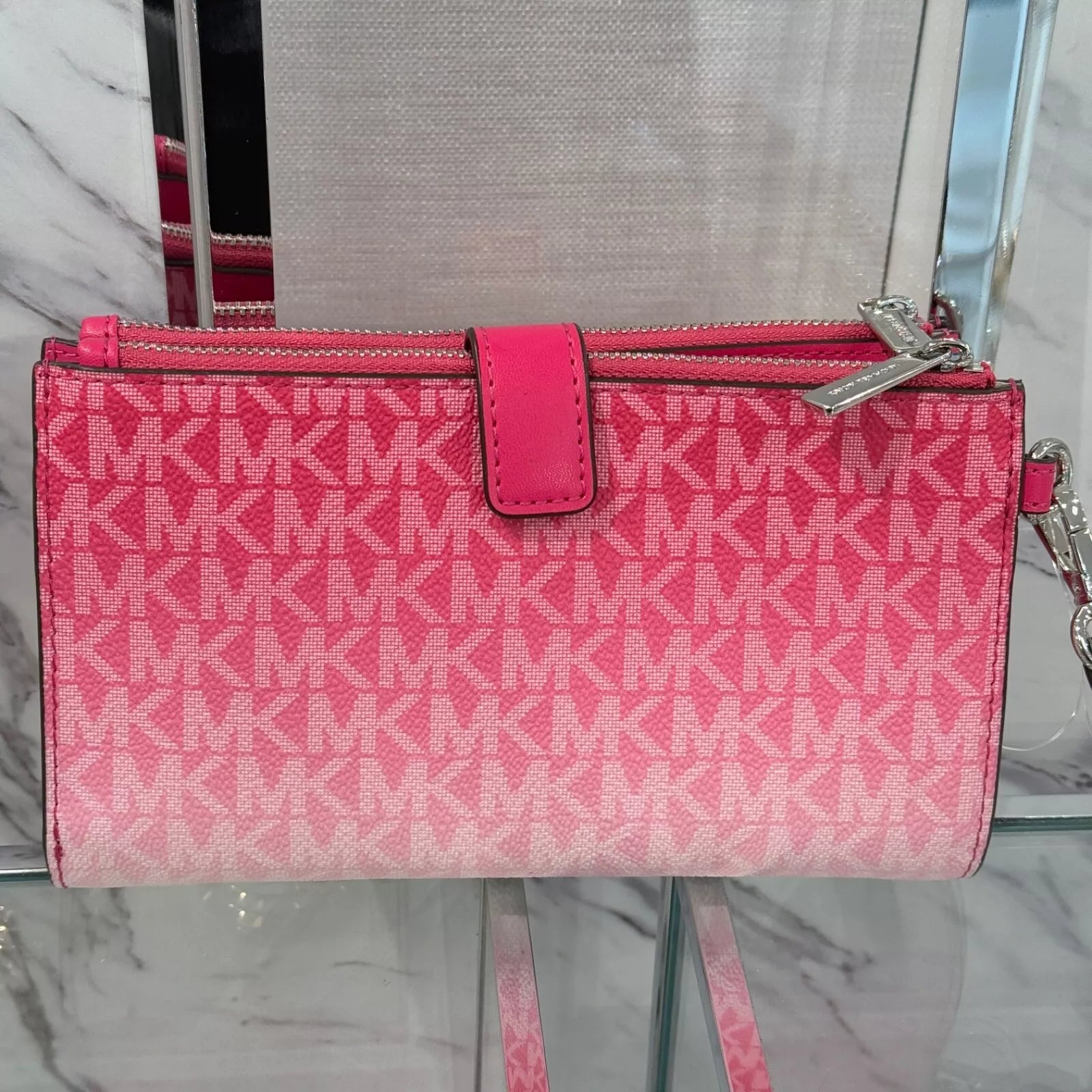 Jet Set Travel Double Zip Wristlet — Dragonfruit