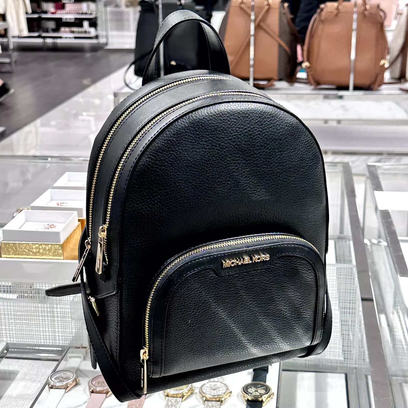Jaycee Medium Leather Backpack — Black