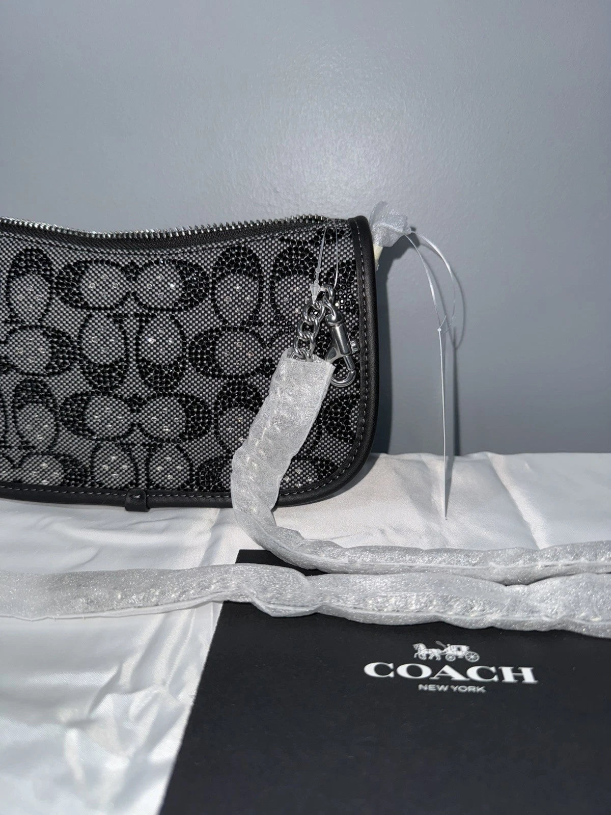Coach crystal swinger bag. Black with silver hardware.