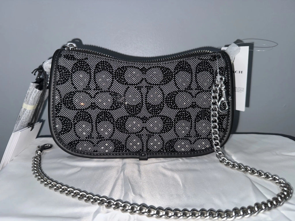 Coach crystal swinger bag. Black with silver hardware.