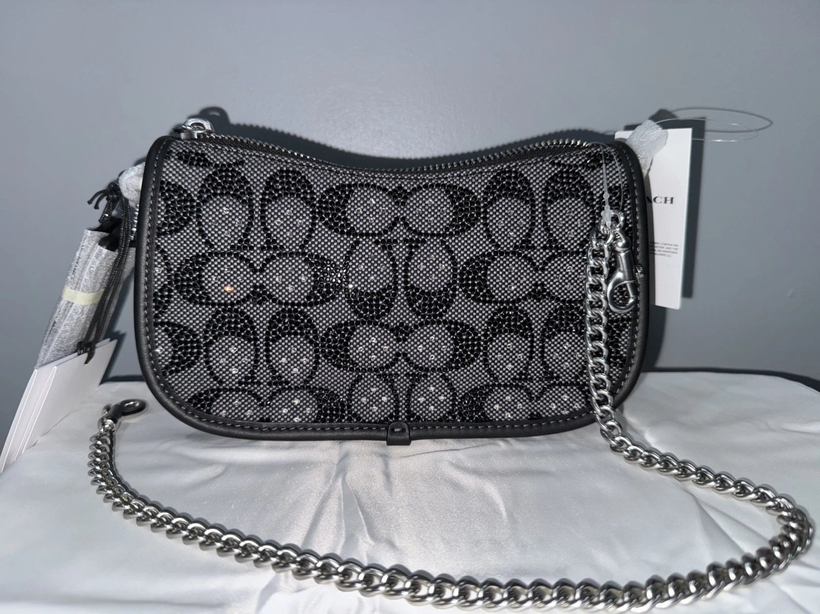 Coach crystal swinger bag. Black with silver hardware.
