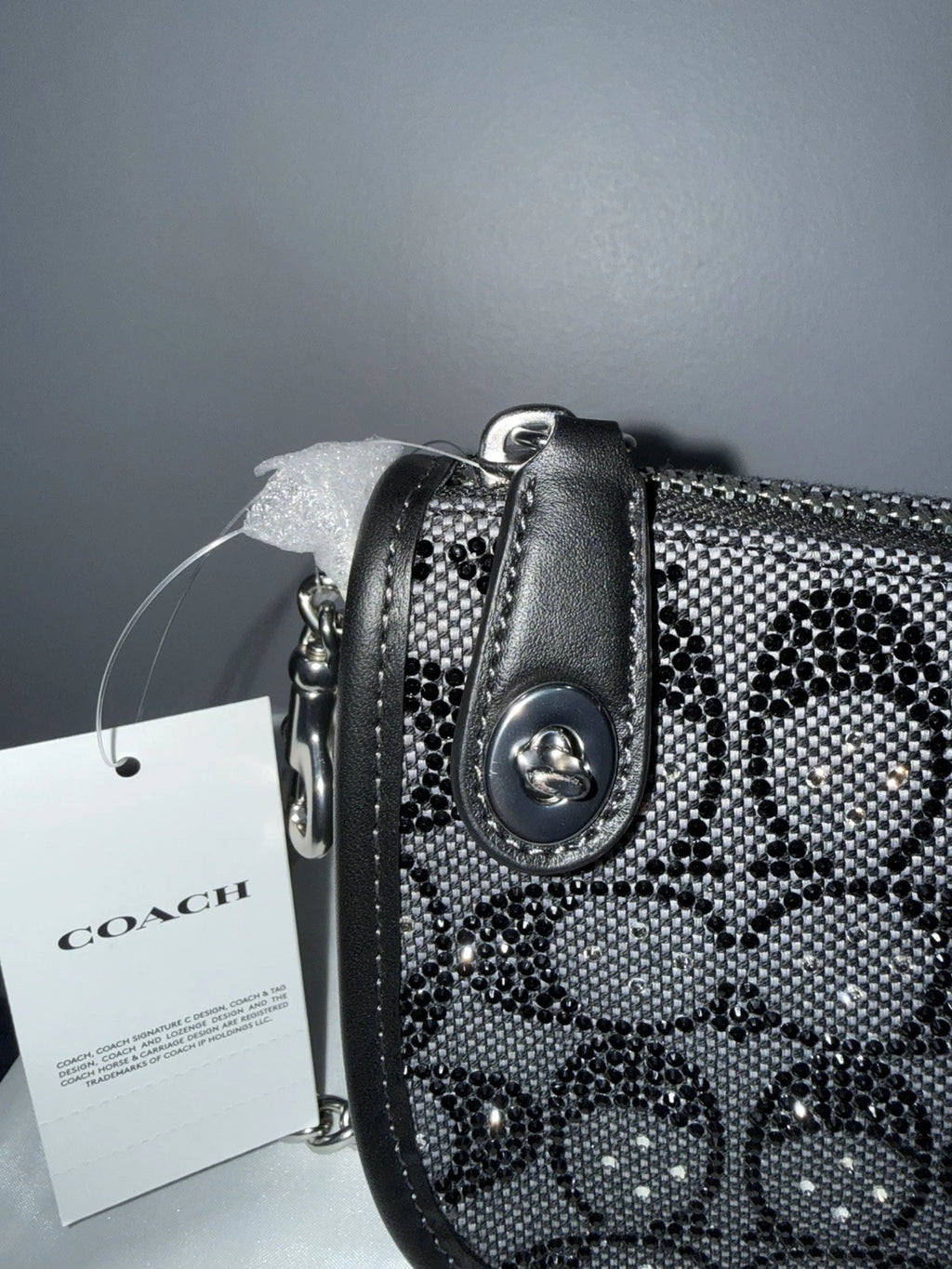 Coach crystal swinger bag. Black with silver hardware.