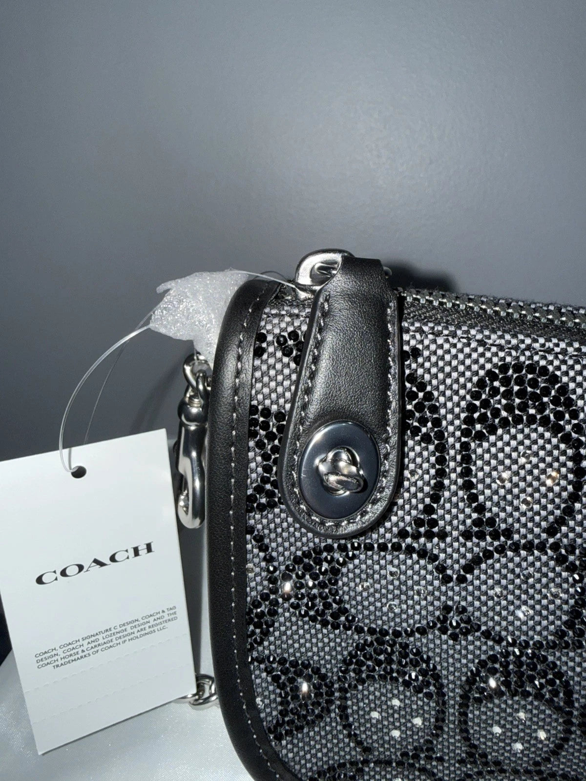 Coach crystal swinger bag. Black with silver hardware.