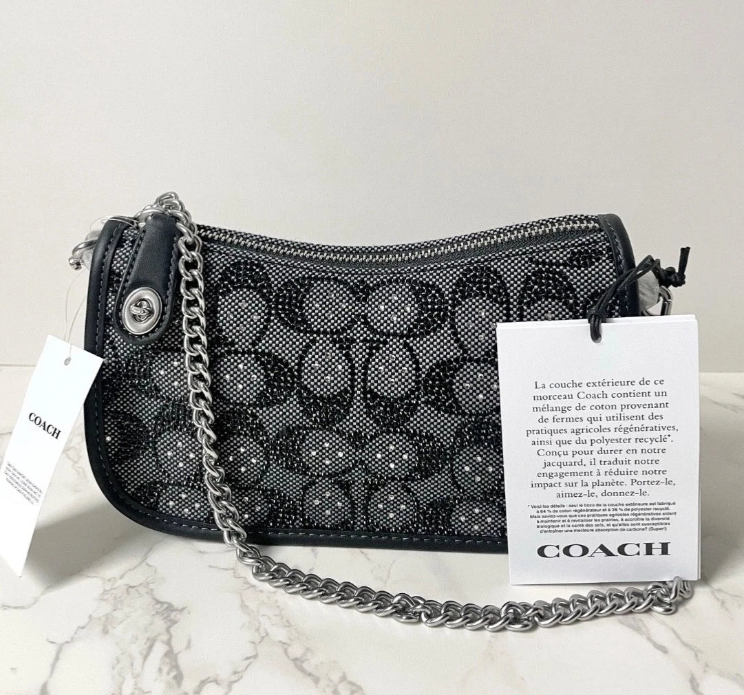COACH Swinger 20 Crystal Signature Jacquard - Black